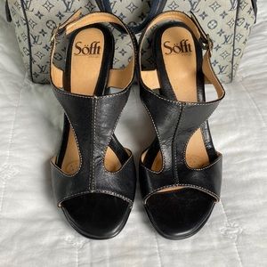 Sofft, black 6 1/2 ankle strap, platform open toe heels